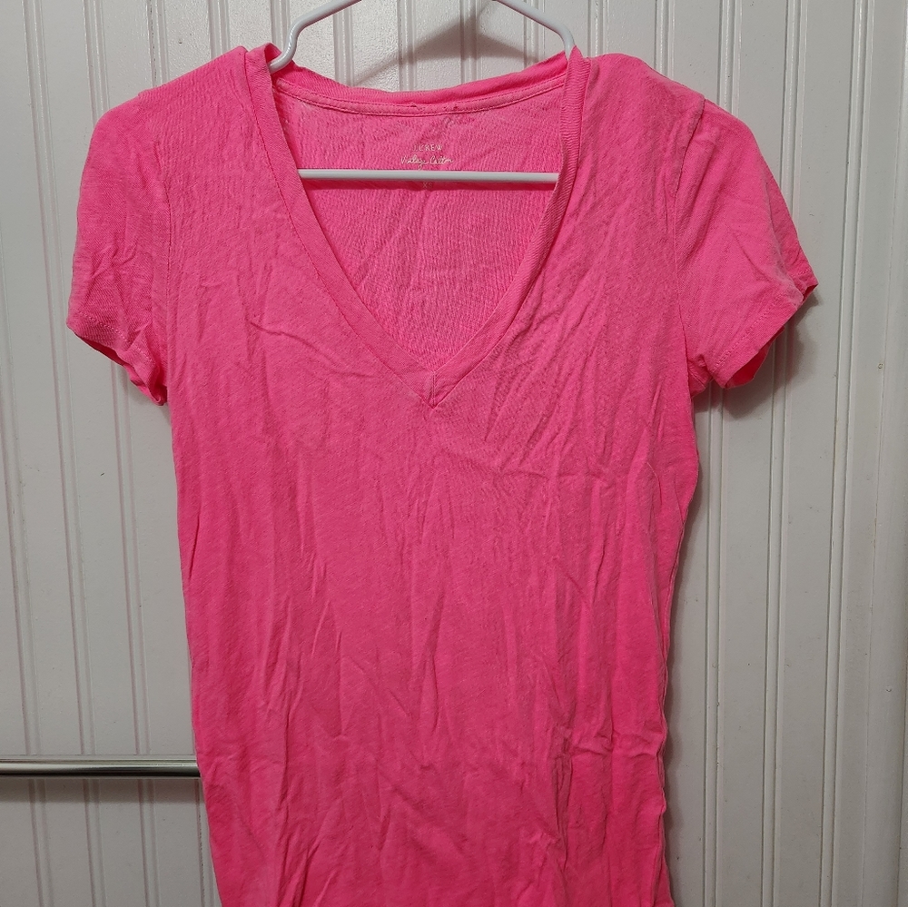 J Crew. Hot Pink Cotton V neck